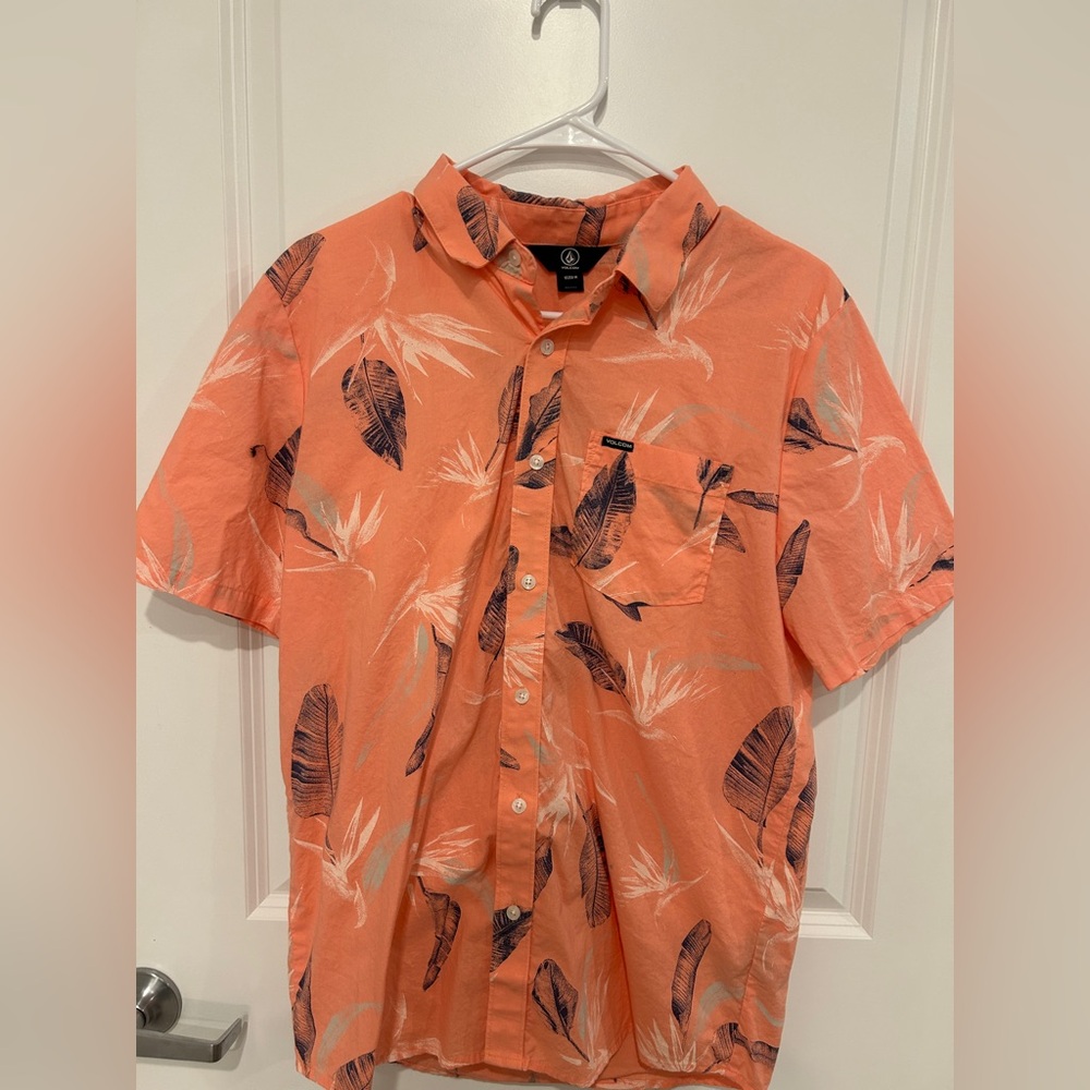 Volcom Orange Leaf Print Casual Shirt